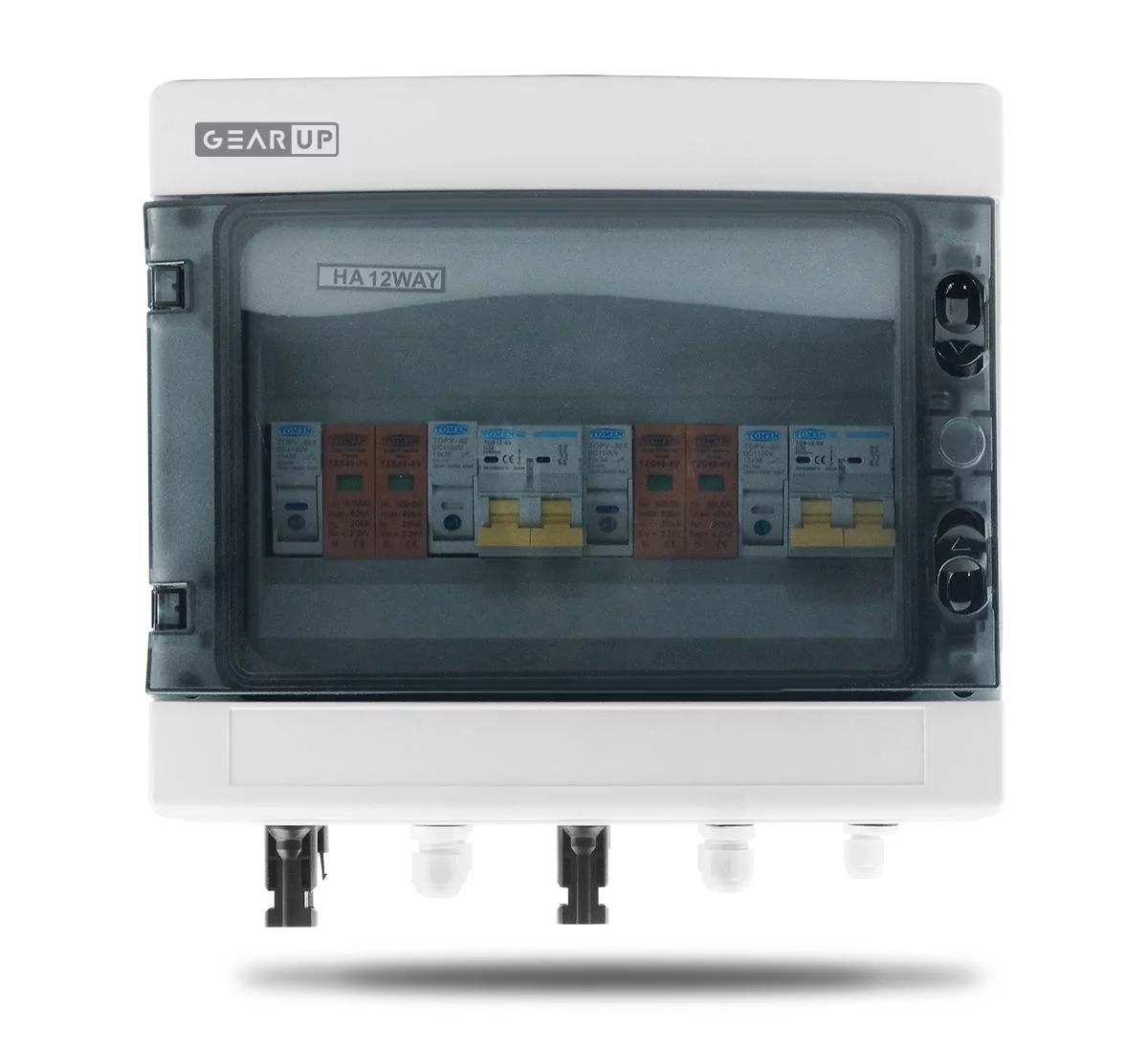 GearUP 12-Way DC PV Combiner Box with MCB, Fuse & SPD (IP65 Waterproof)